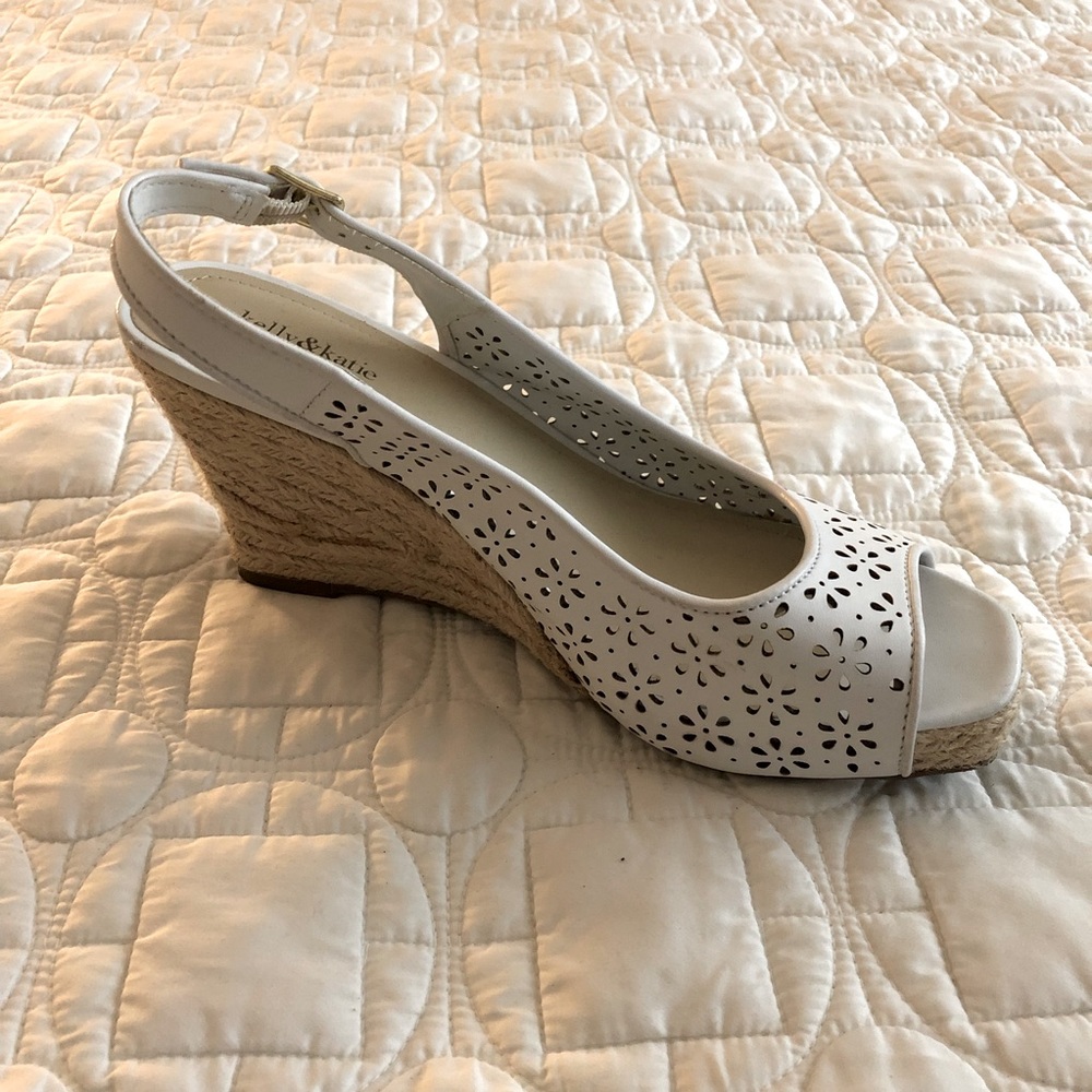 Kelly & Katie - KK Kacey White Open Toe Strap Back Wedge Sandals